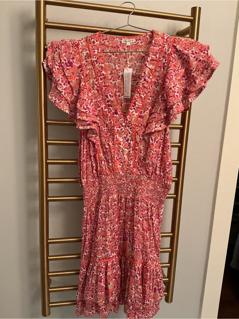 Poupette St. Barth Pink and Coral Floral Ruffle Dress